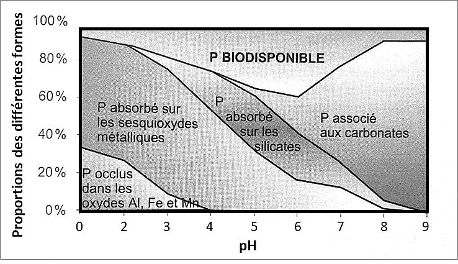 Figure 8 : Répartitions des différents états du phosphore en fonction du pH du sol (Sharpley et Moyer, 2000)